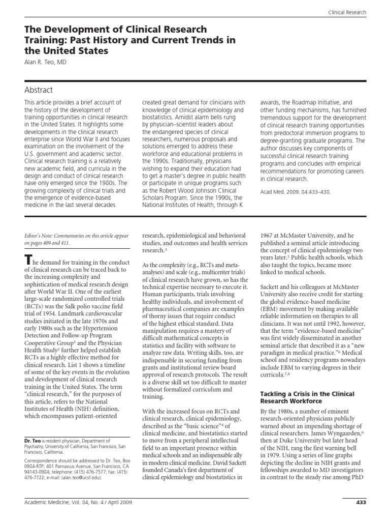 Evolution of Clinical Research Training | PDF | National Institutes Of ...