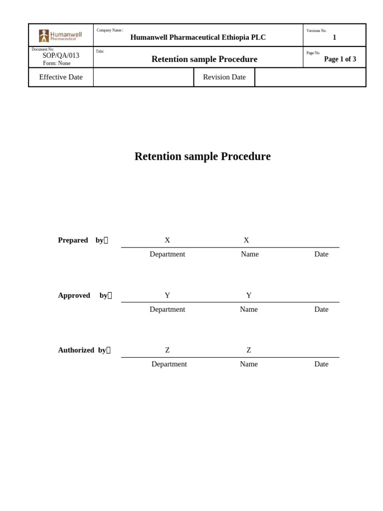 Retention Sample Handling Procedure | PDF | Specification (Technical ...