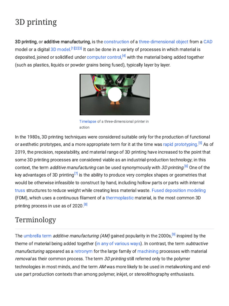 Overview of 3D Printing Technologies | PDF | 3 D Printing | 3 D ...