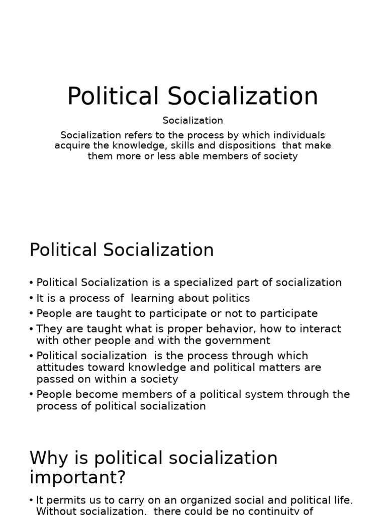 Lecture 8 Week 4 Political Socialization ZHD | PDF