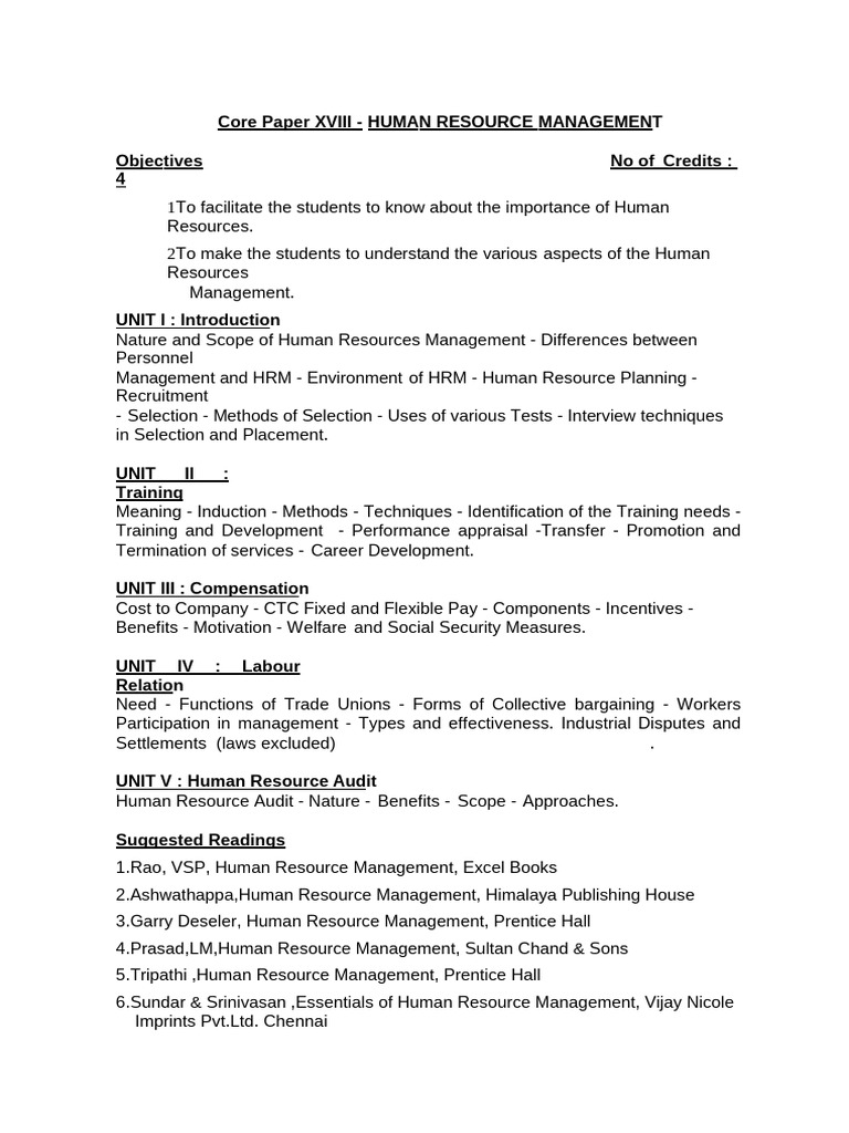 Human Resource Management Syllabus | PDF