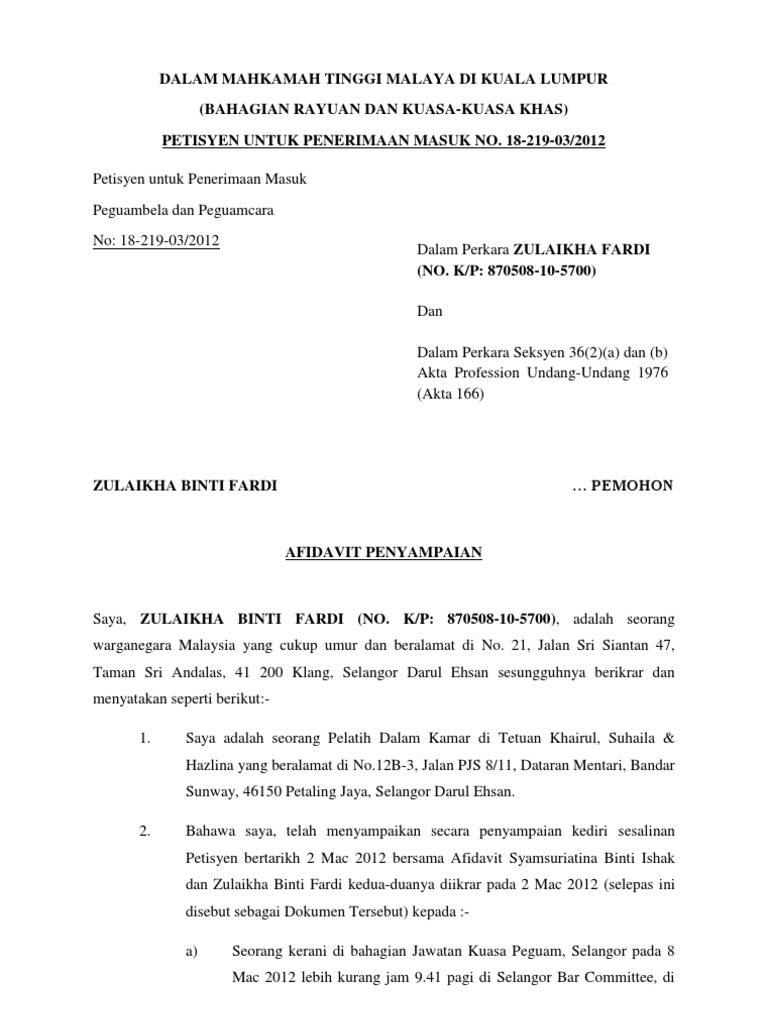 Afidavit Penyampain Borang3 4 5 Pdf