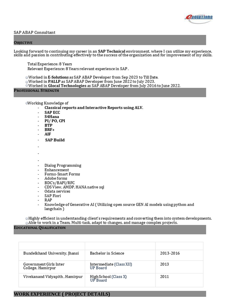Anjali - ABAP Developer - Esolutions | PDF | Computing