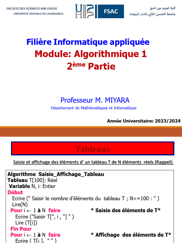 Algorithmique : Saisie et Affichage de Tableaux | PDF | Informatique ...