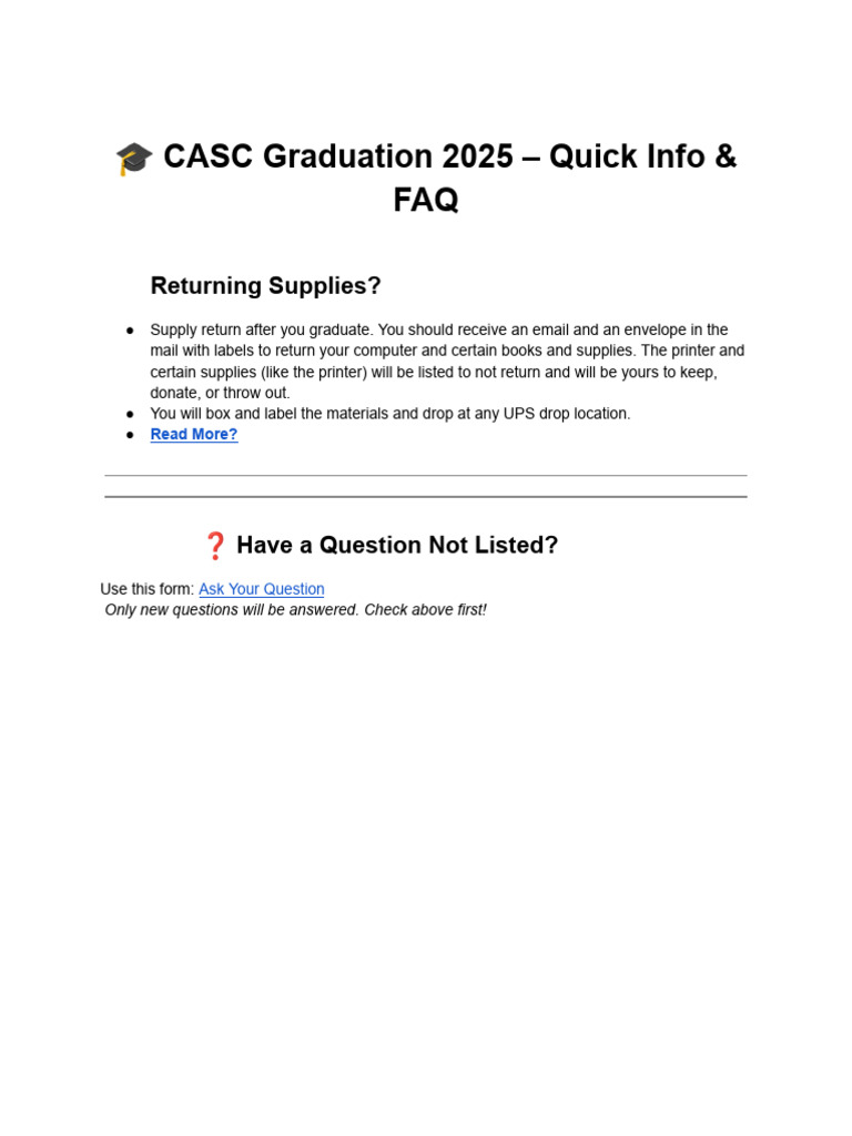 CASC Graduation 2025 FAQ & Supply Return | PDF
