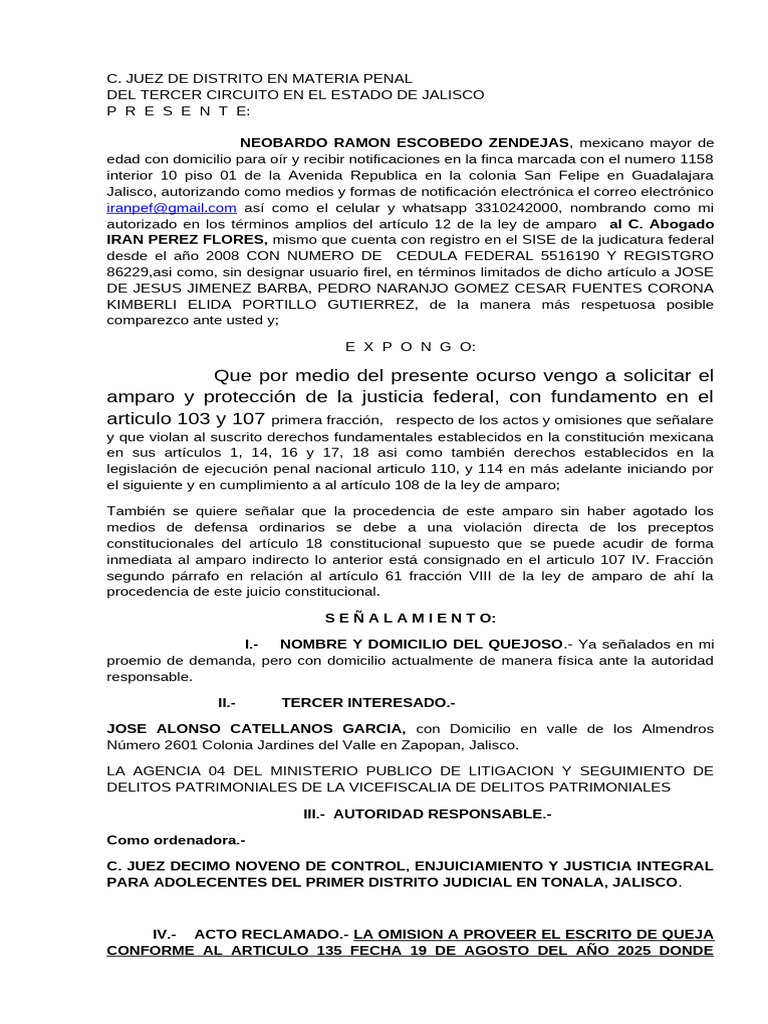Solicitud de Amparo en Jalisco 2025 | PDF | Debido al proceso | Mandato