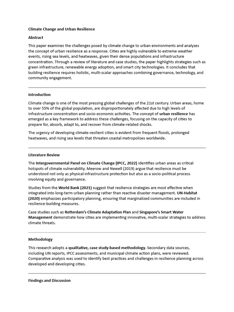 Climate Change and Urban Resilience | PDF | Climate Resilience ...