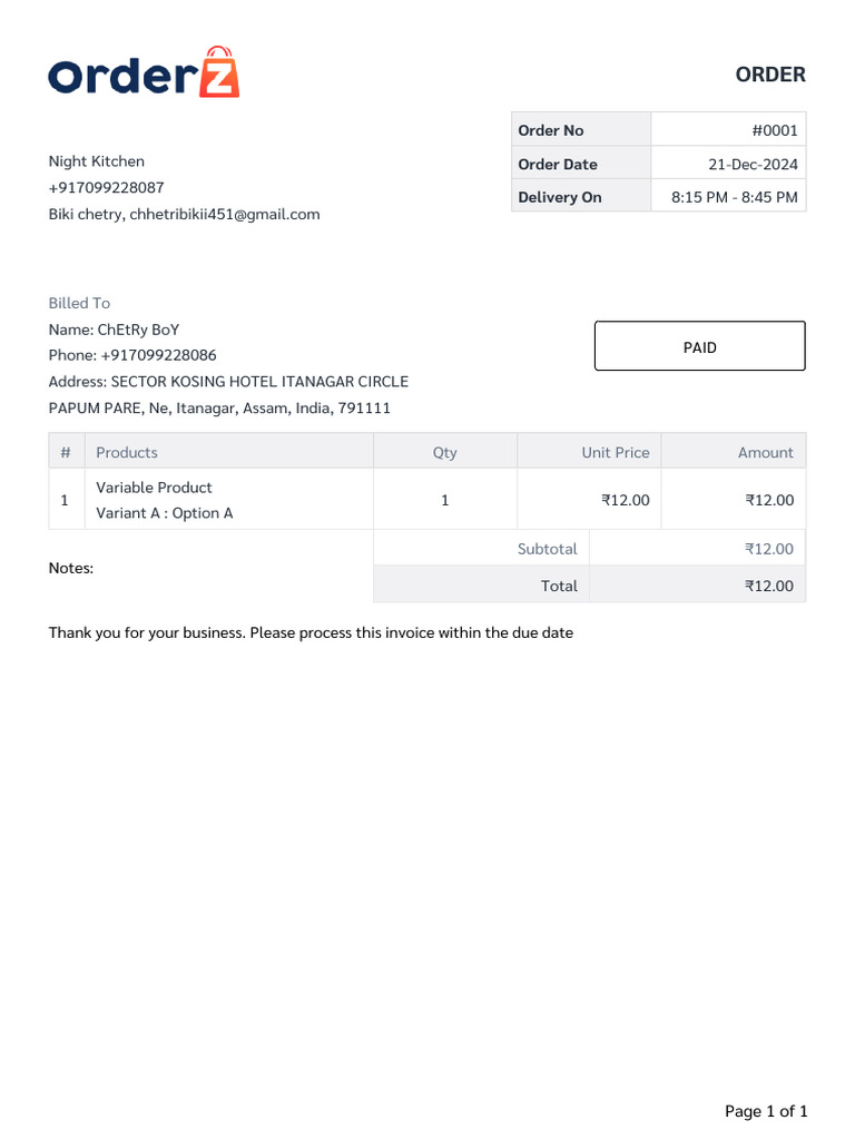 Order Invoice0001 | PDF