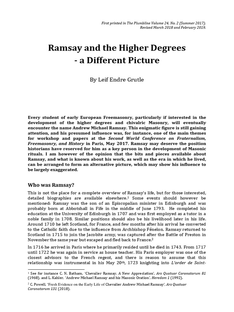 Ramsay's Role in Masonic History | PDF | Freemasonry