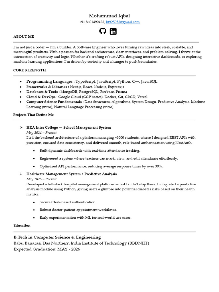 Software Engineer Portfolio Overview | PDF