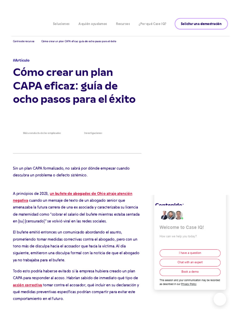 Guía de 8 pasos para un plan CAPA | PDF | Gestión de recursos humanos ...
