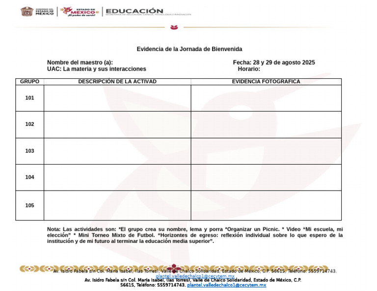 Evidencia de La Jornada de Bienvenida 28 | PDF