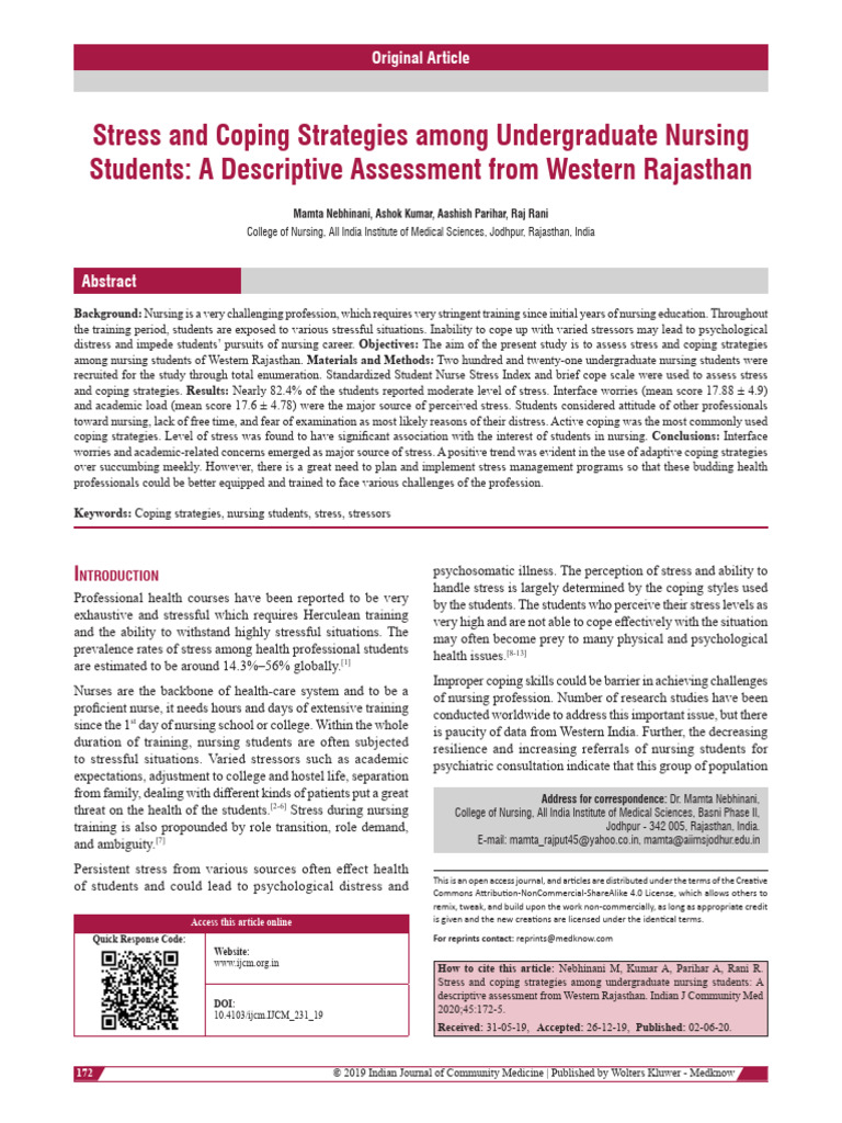 Nursing Students' Stress and Coping Strategies | PDF | Stress (Biology ...