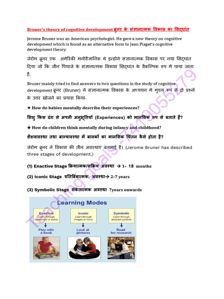 Bruner Cognitive Development Theory - Watermark | PDF