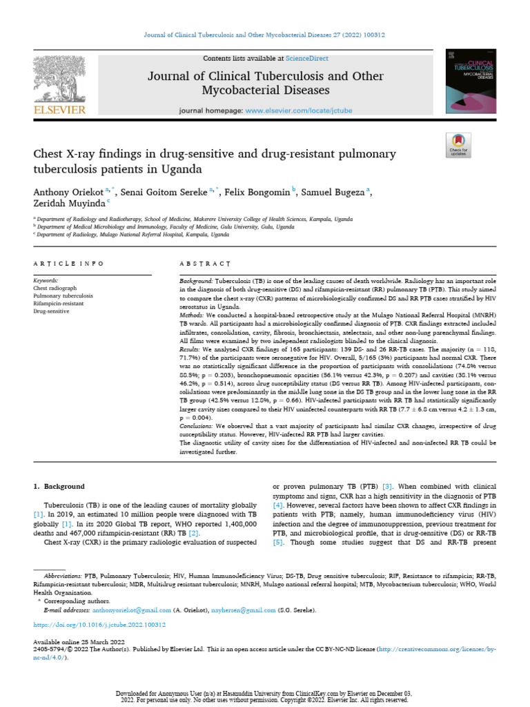 Chest X-ray Patterns in TB Patients Uganda | PDF | Tuberculosis ...