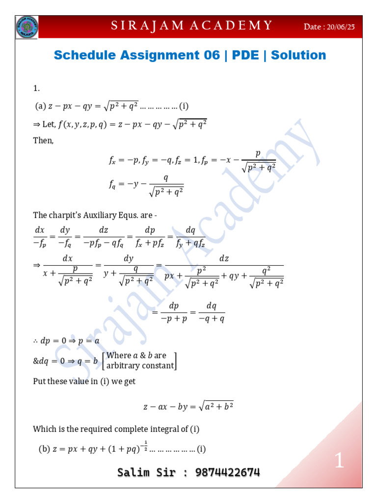 PDE Solutions and Charpit's Equations | PDF | Mathematical Objects ...