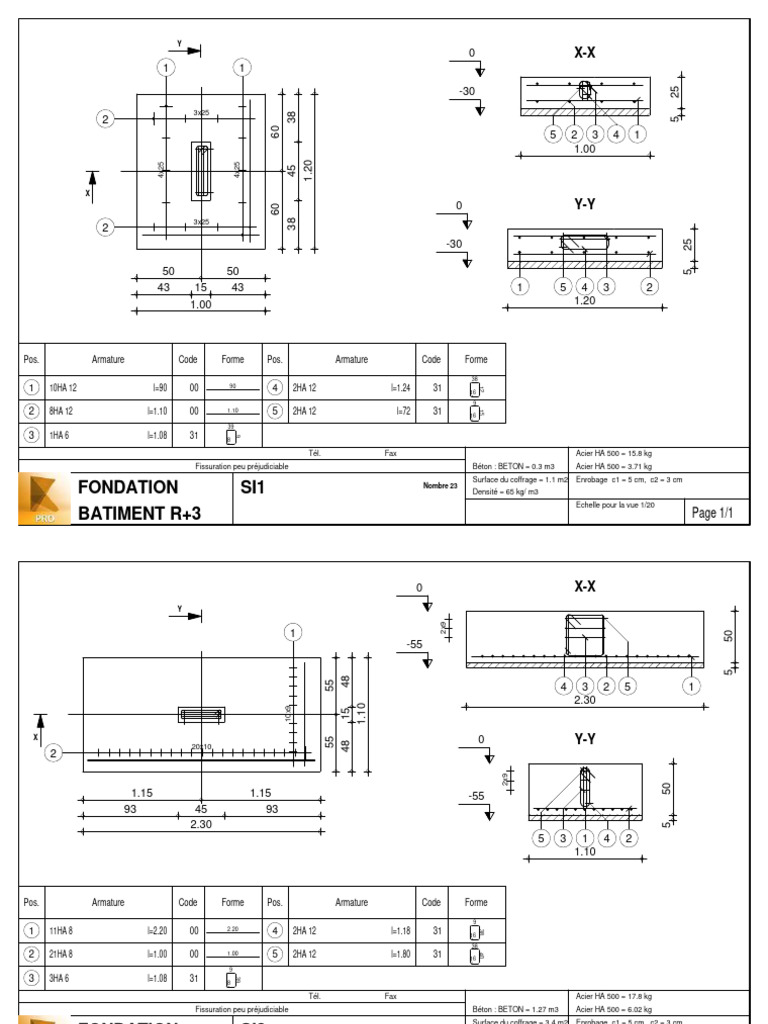 Fondations bâtiment R+3 : détails techniques | PDF | Béton | Bâtiment ...