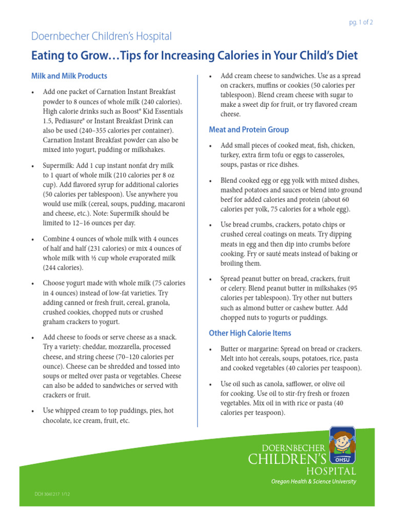 Eating To Grow Tips For Increasing Calories in Your Child S Diet | PDF ...