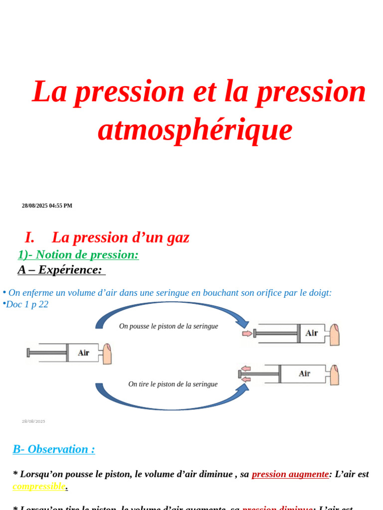 Notions de pression et atmosphère | PDF
