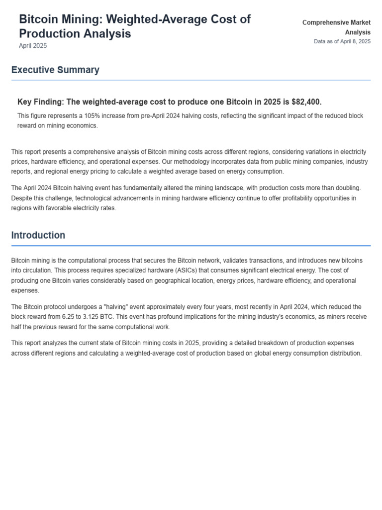 Bitcoin Mining Production Cost Analysis 2025 PDF | PDF | Bitcoin | Economics