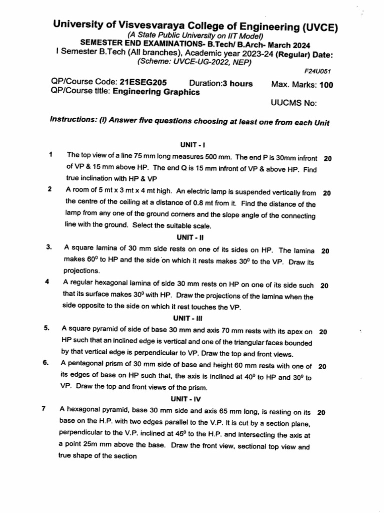 Engineering Graphics Exam Paper 2024 | PDF | Geometry | Polytopes