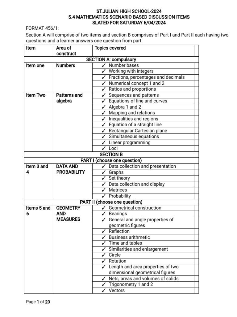 2024 S.4 Mathematics Discussion Guide | PDF | Geometry | Equations
