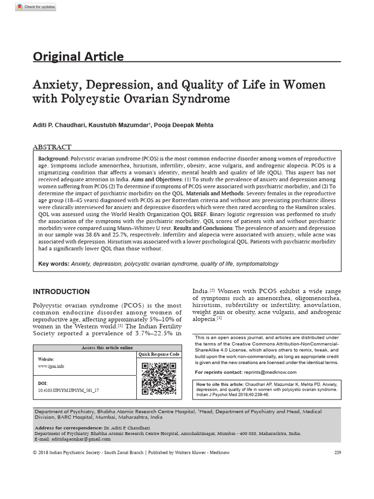 Anxiety and Depression in PCOS Women | PDF | Polycystic Ovary Syndrome ...