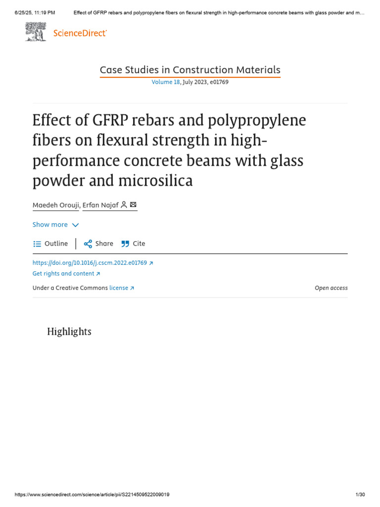 Effect of GFRP Rebars and Polypropylene Fibers On Flexural Strength in ...