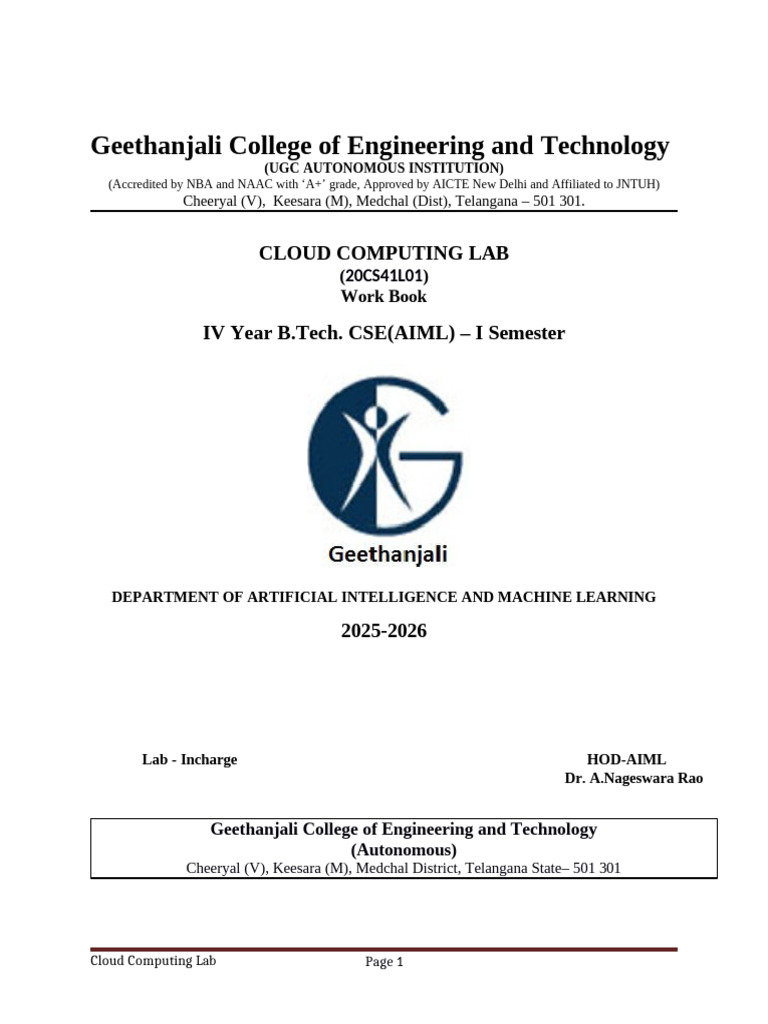 Cloud Computing Lab Workbook for CSE Students | PDF | Engineering ...