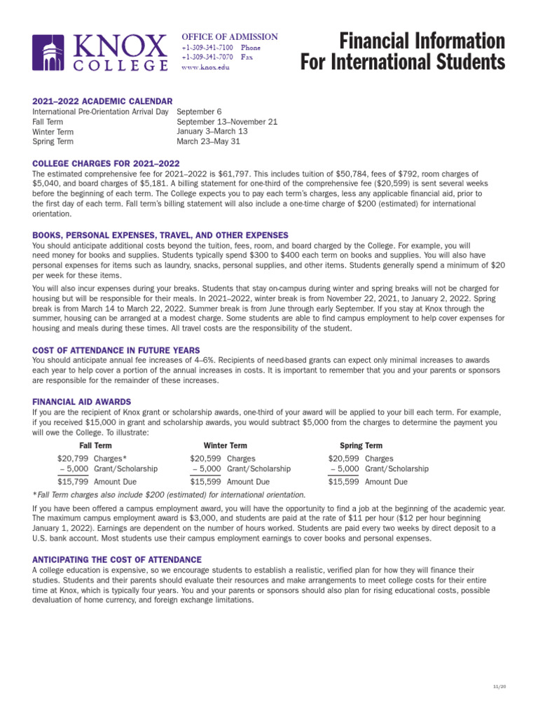 Financial Guide for International Students | PDF | Fee | Student ...