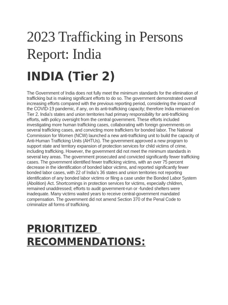 2023 TIP Report: India Overview | PDF | Human Trafficking | Sex Trafficking