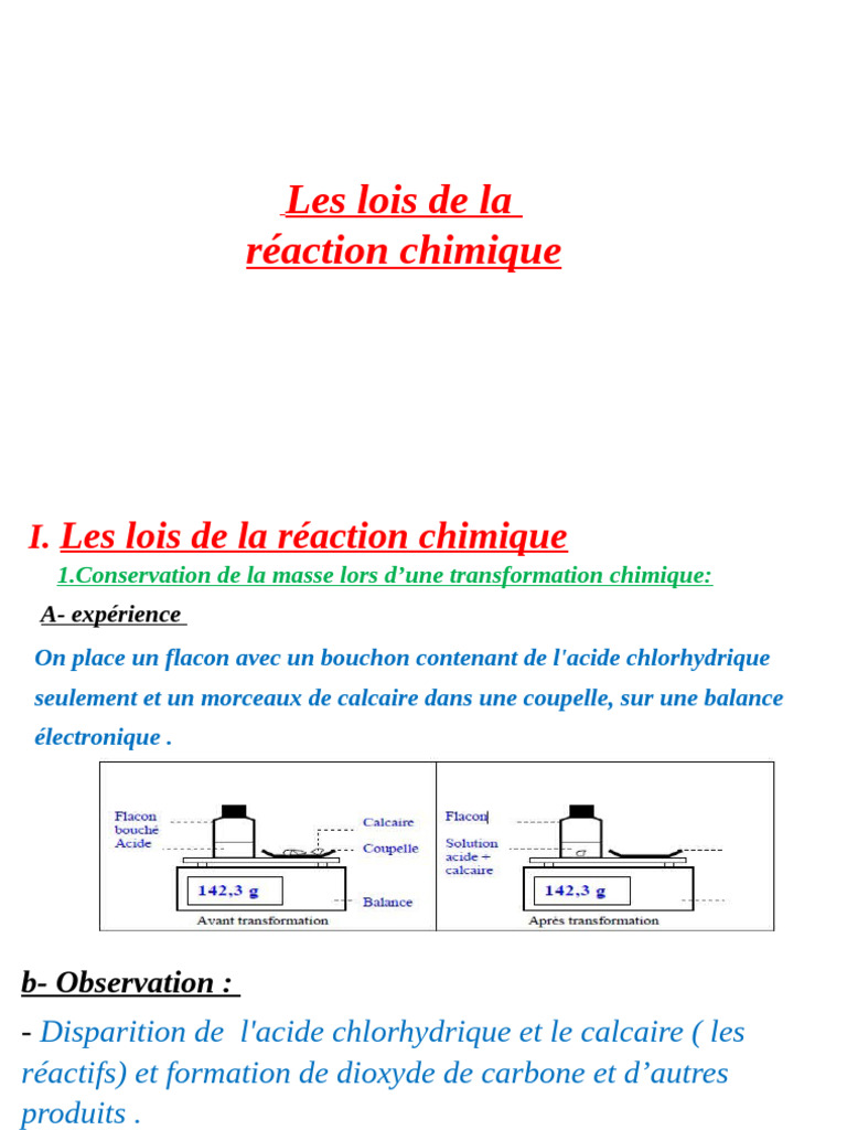 Lois de la réaction chimique expliquées | PDF | Chimie physique | Atomes