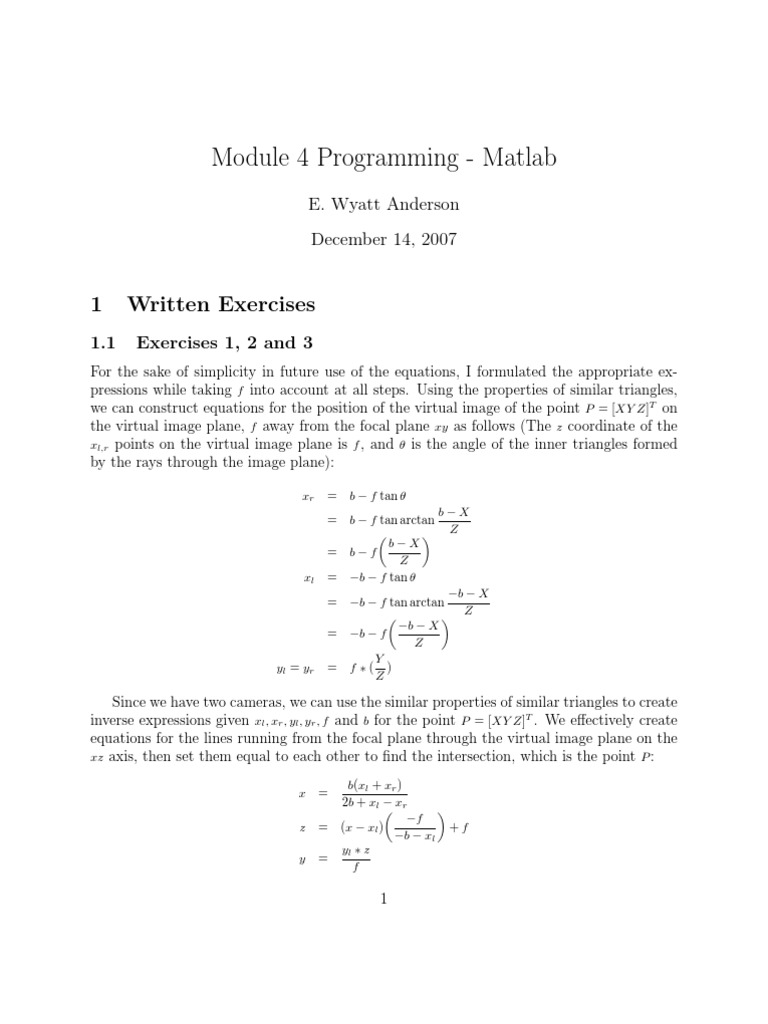 Module 4 Programming - Matlab: 1 Written Exercises | PDF | Function ...