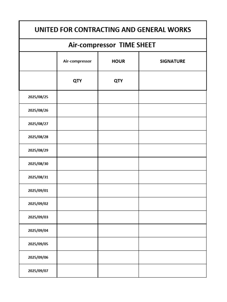 Air-Compressor Time Sheet | PDF