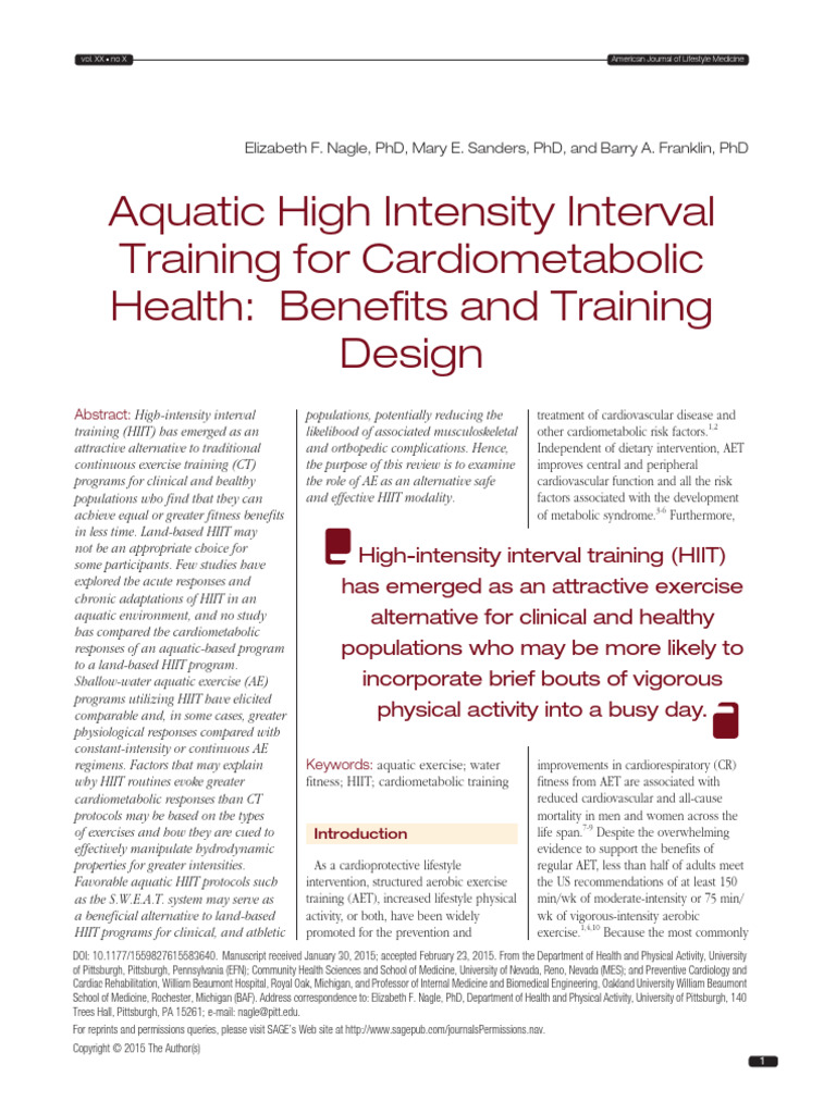 Aquatic High Intense Interval Training 2017 | PDF | High Intensity ...
