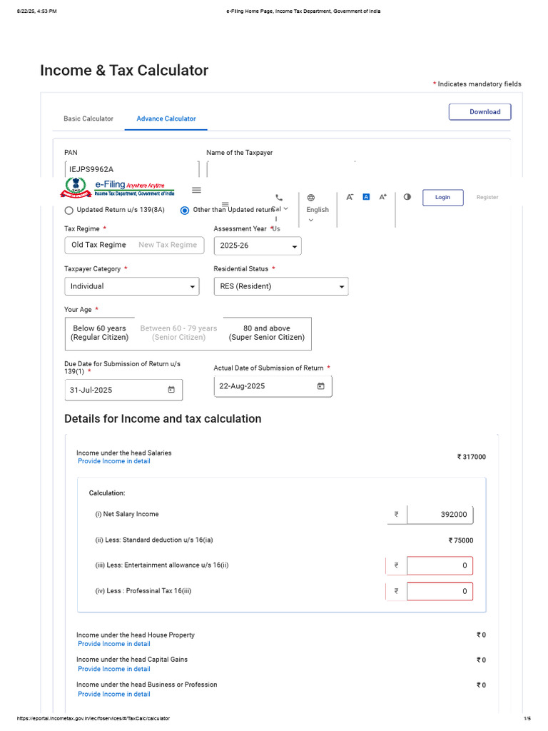 Income Tax Calculator for FY 2025-26 | PDF | Tax Refund | Tax Deduction