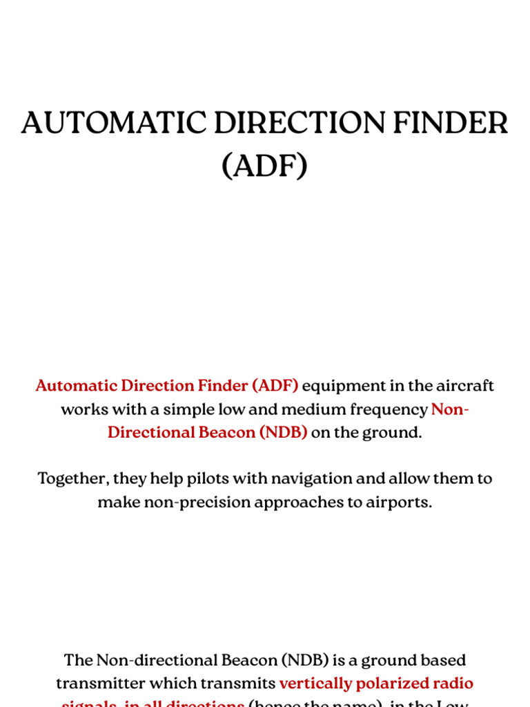 ADF Navigation System in Aviation | PDF | Antenna (Radio) | Wireless
