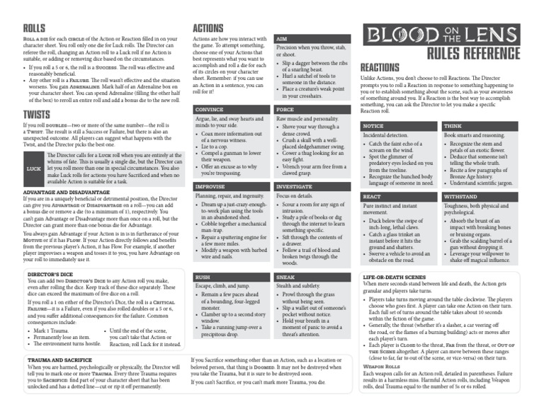 Blood on the Lens RPG Rules | PDF