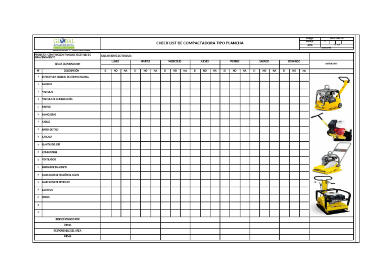 Checklist de Inspección Compactadora Plancha | PDF
