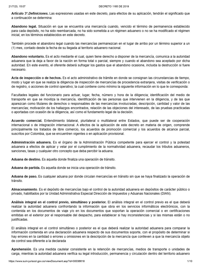 Análisis del Decreto 1165 de 2019 | PDF | aduana | Transporte