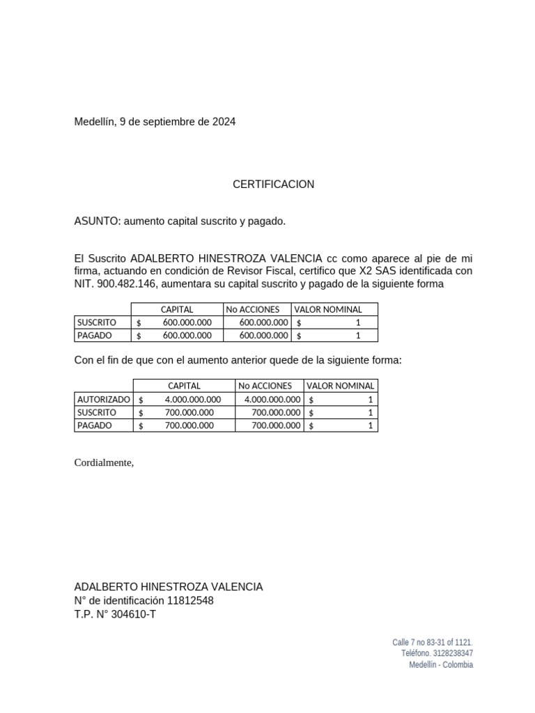 Certi Rev Fiscal Cap Sus y Pagado 6 Sep 2024 | PDF
