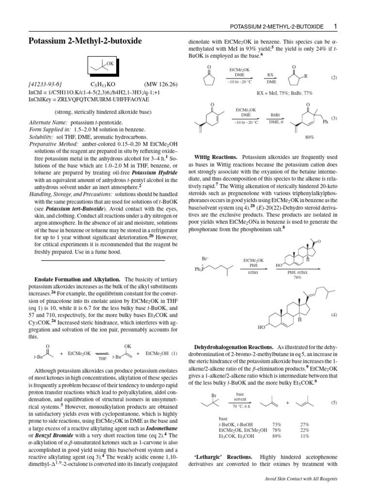 Potassium 2-Methyl-2-Butoxide Overview | PDF | Ketone | Organic Chemistry
