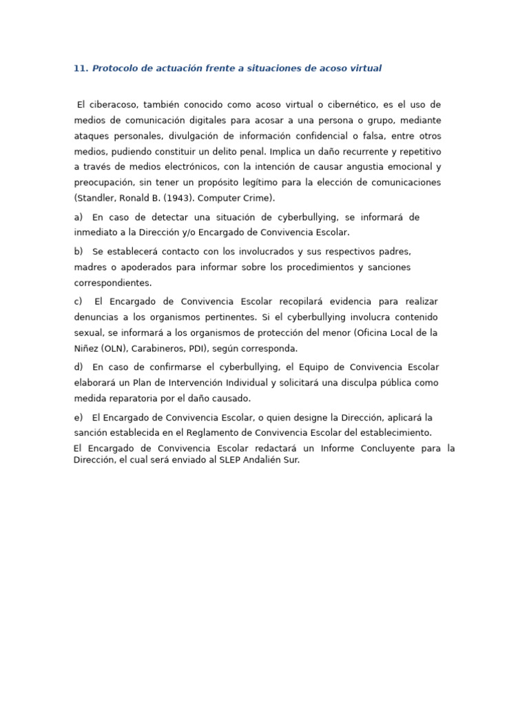 Protocolo contra el ciberacoso escolar | PDF