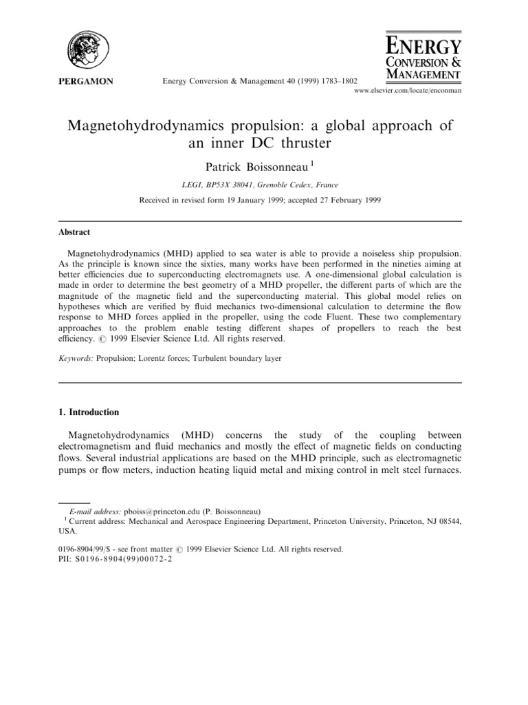 MHD Propulsion with DC Thruster Design | PDF | Magnetohydrodynamics ...