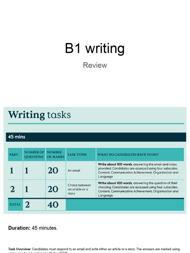 B1 Writing Task Evaluation Guide | PDF