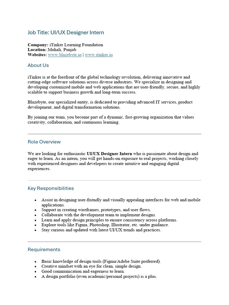 JD - UX - UI Intern (Students) | PDF
