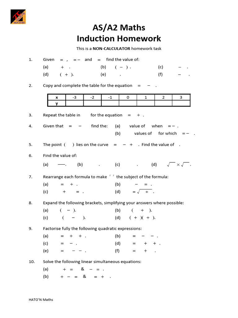 AS/A2 Maths Induction Homework Guide | PDF