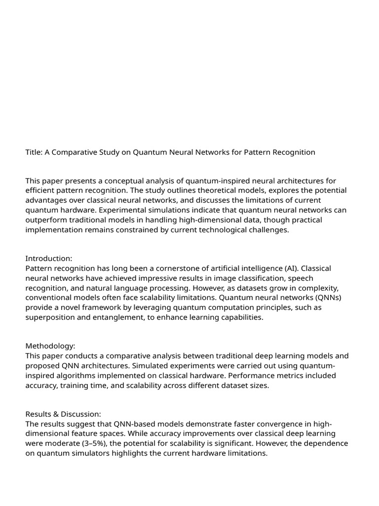 Quantum Neural Networks in Pattern Recognition | PDF