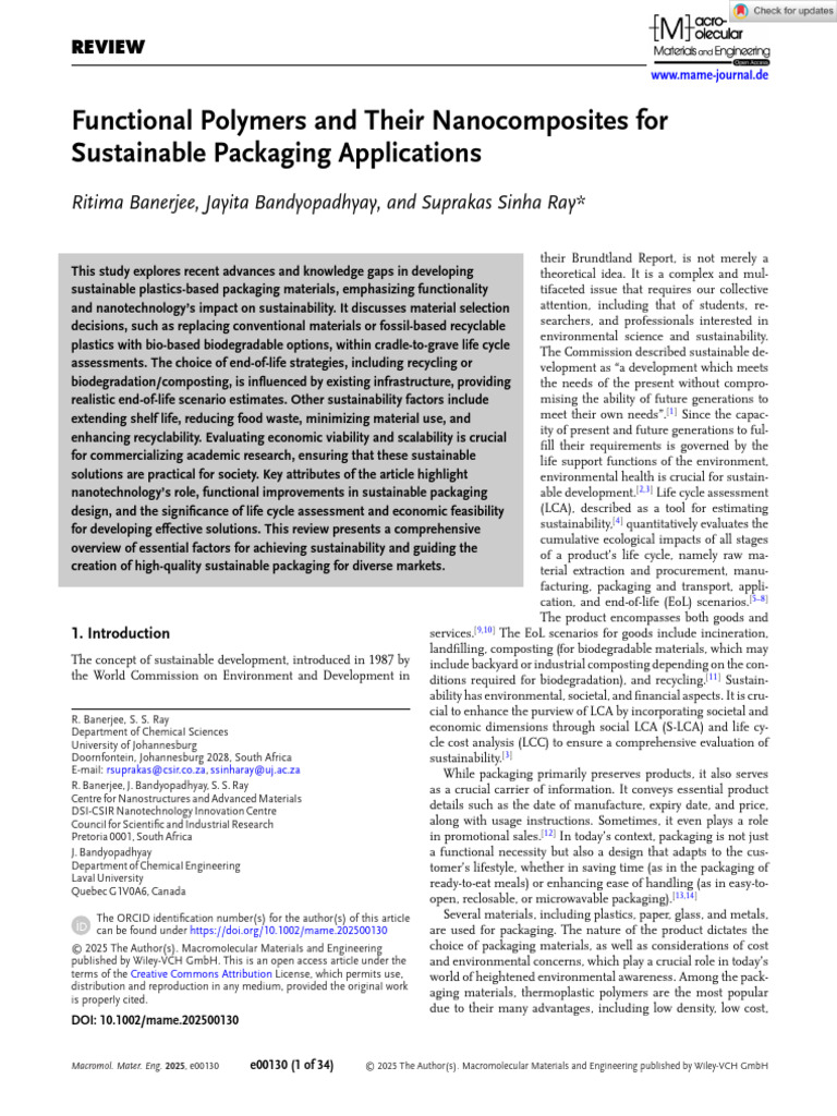 Sustainable Polymers for Eco-Friendly Packaging | PDF | Life Cycle ...