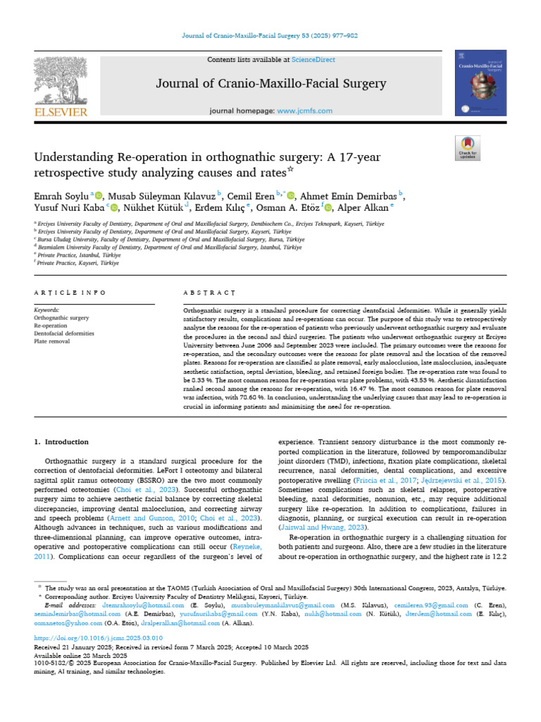 Re-operation Rates in Orthognathic Surgery | PDF | Oral And ...